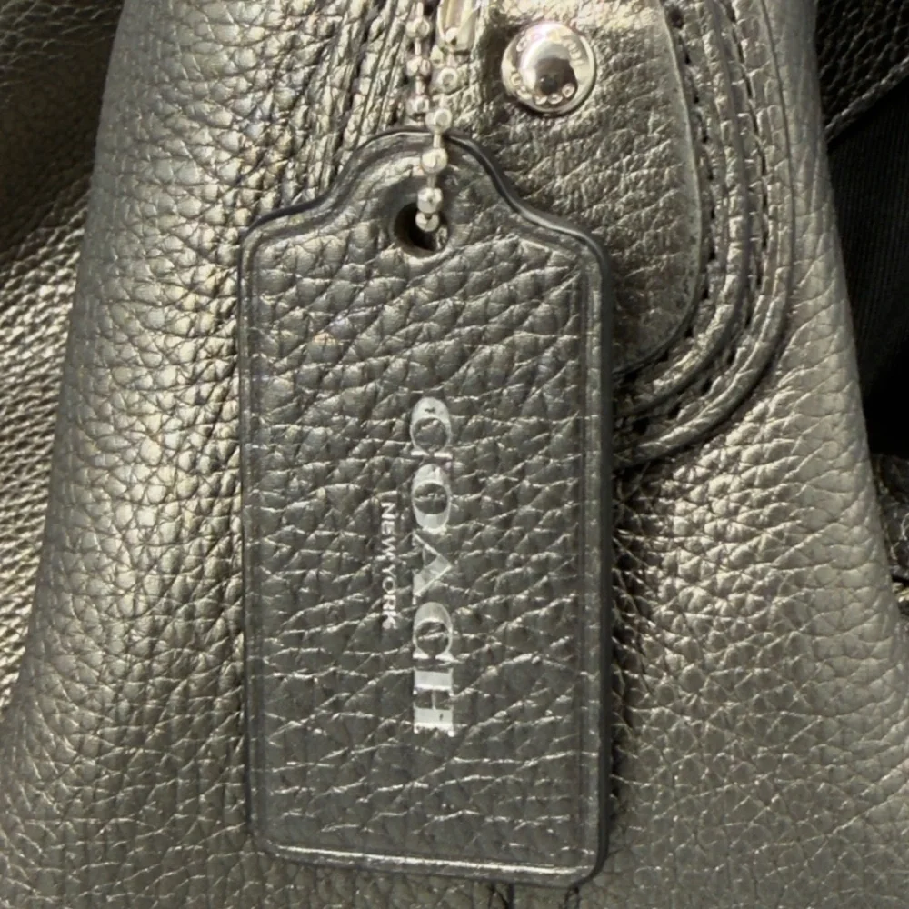 Coach Metallic Pebble‎ Leather Shoulder Bag Pewter Hobo Purse - Picture 6 of 16